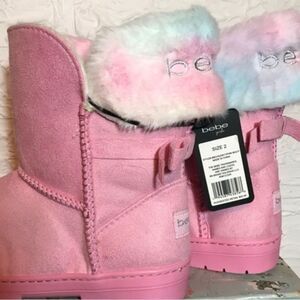 BeBe Pink Microsuede Faux Fur Boots  ~ big girls size 2 NWT